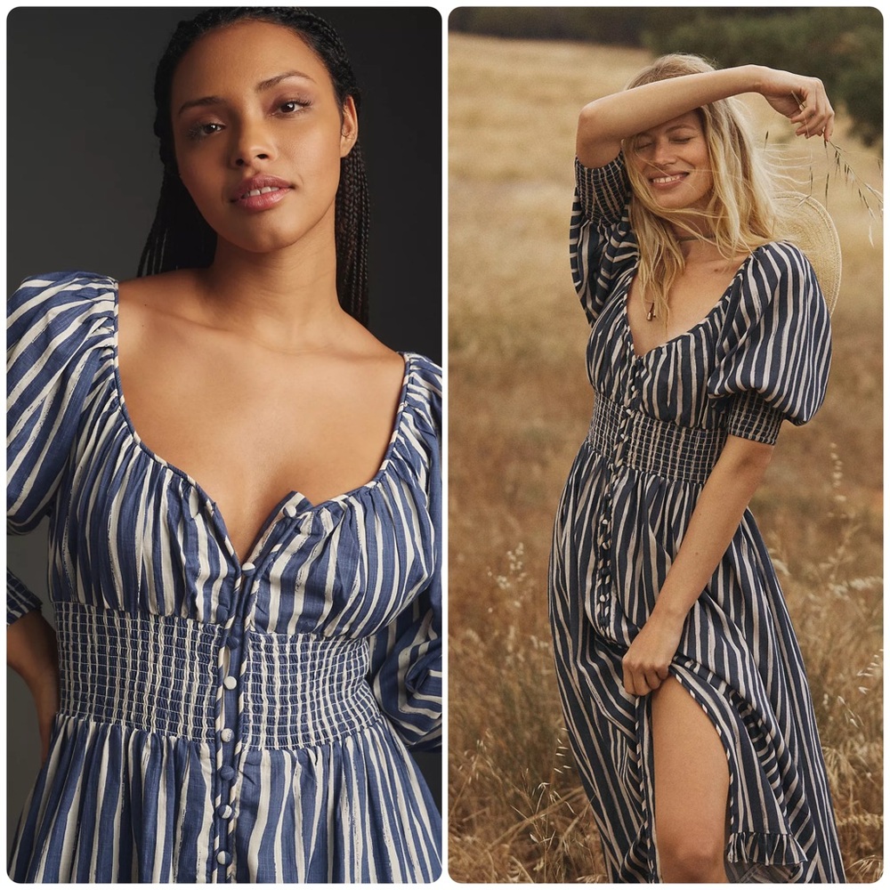 Anthropologie Long-Sleeve Sweetheart Midi Dress size L